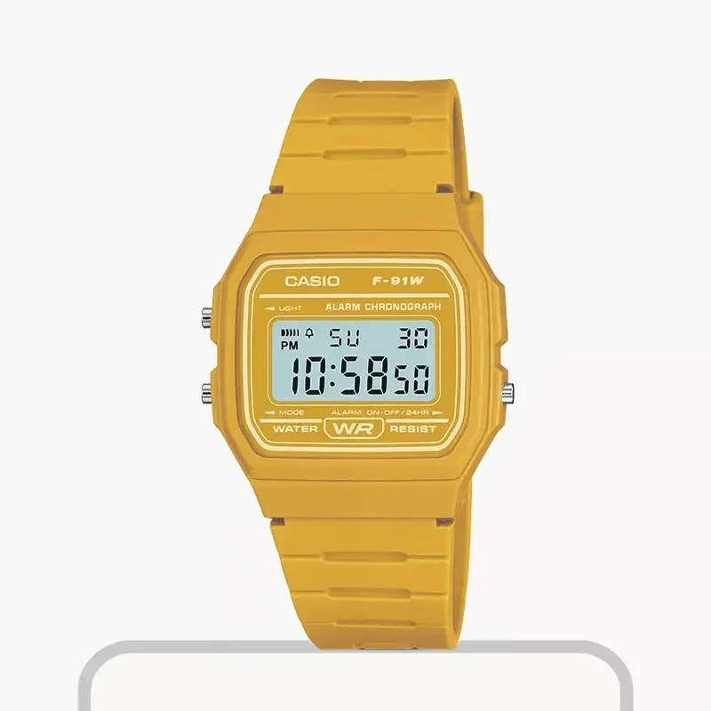 Casio Digital Yellow Resin Lightweight Band Watch-  F-91WC-9A